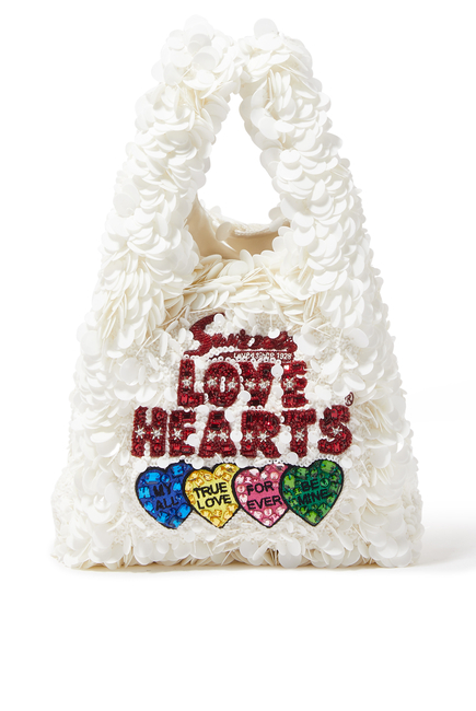 Love Hearts Sequin-Embellished Recycled Satin Tote Bag